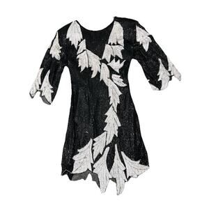 Vintage Swee Lo Dress Black White Sequins 100% Silk Petal Hem Women’s Size Small